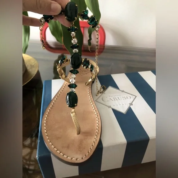 Emanuela Caruso Capri stunning green jewel sandals size 39 fit 8.5 US - Picture 2 of 13